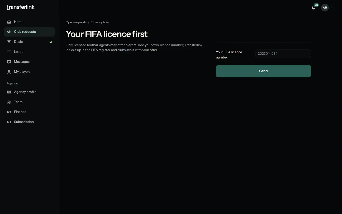An agency offers one player. With the player's details, why he fits and how the club will see it.