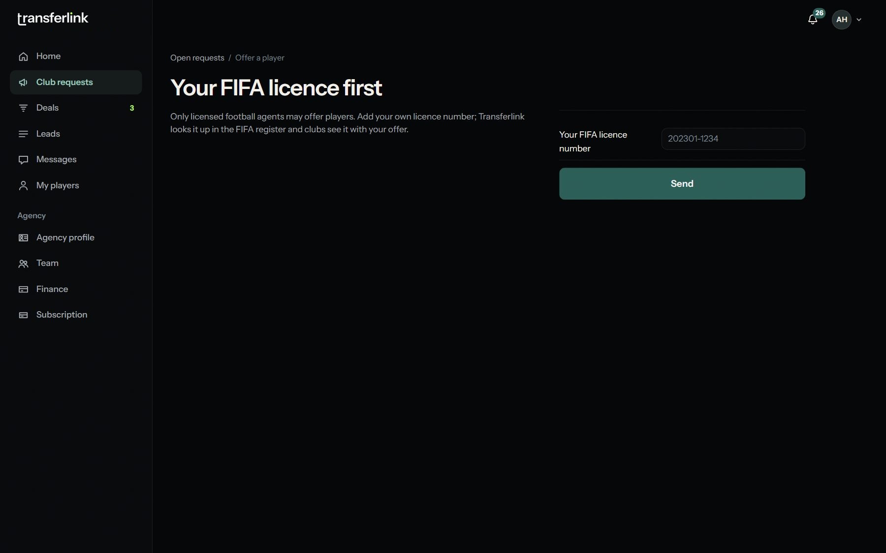 Offering a player: pick one of your players or fill him in, with the request and how the club will see your offer