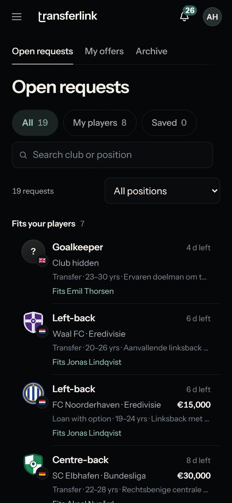 Open club requests on a phone