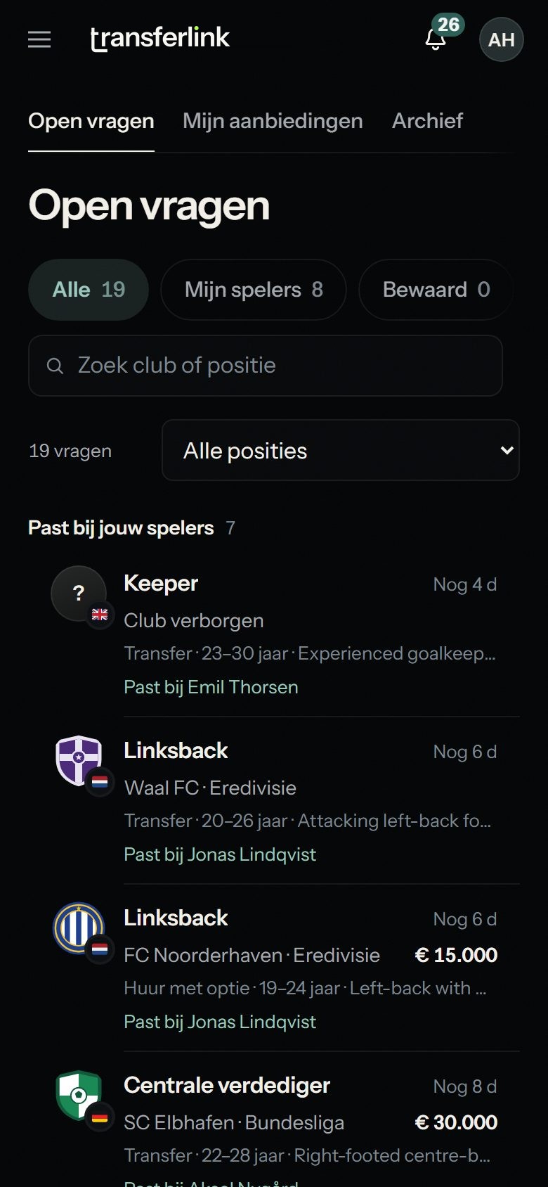 Open clubvragen op de telefoon